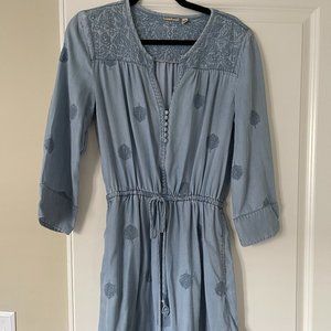 Anthropologie Holding Horses Chambray Denim Embroidered Dress,  Size Small